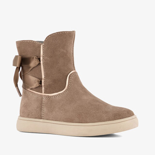 Stap suède meisjes enkellaarsjes met strikjes beige