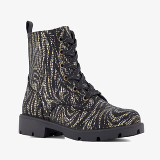 Blue Box meisjes veterboots met print zwart zilver