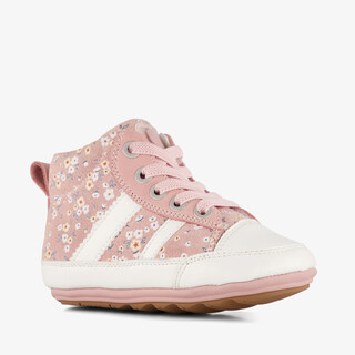 Groot leren babyschoenen met bloemenprint roze