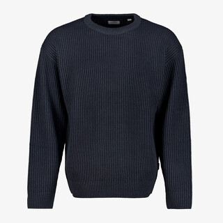 JJ REBEL ribgebreide heren trui donkerblauw
