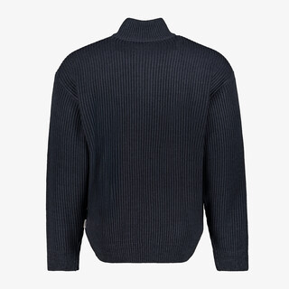 JJ REBEL ribgebreide heren trui met kraag donkerblauw