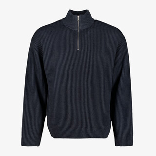 JJ REBEL ribgebreide heren trui met kraag donkerblauw