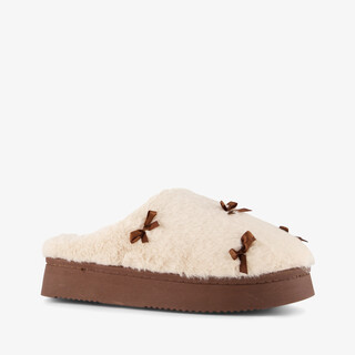 Thu!s dames instap pantoffels met strikjes beige bruin