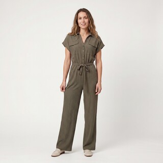 TwoDay dames crinkle jumpsuit korte mouw groen
