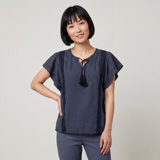 TwoDay dames blouse met korte mouwen en kwastjes
