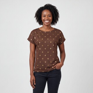 TwoDay dames top met goudkleurige print bruin
