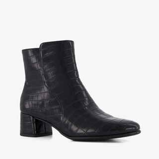 Marco Tozzi dames enkellaarsjes met crocoprint zwart
