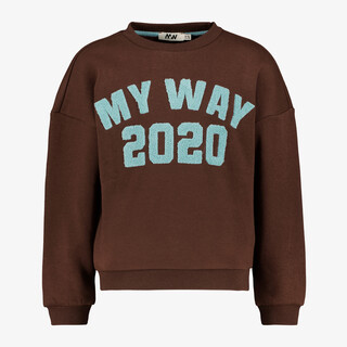 MyWay meisjes sweater met tekstopdruk bruin blauw