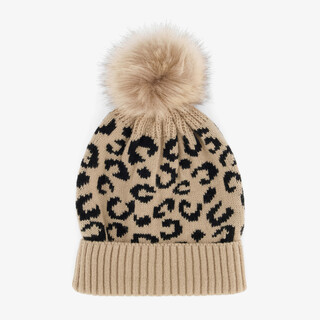 Dames muts met panterprint beige