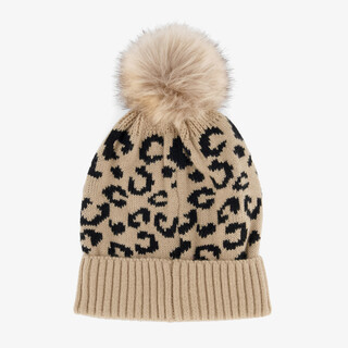 Dames muts met panterprint beige