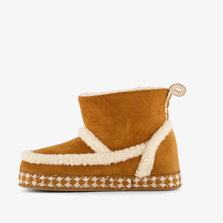 Thu!s hoge dames pantoffels met teddy voering cognac