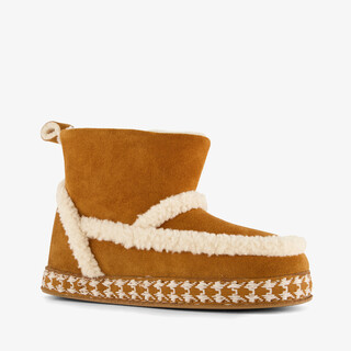 Thu!s hoge dames pantoffels met teddy voering cognac