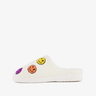 Thu!s dames teddy instap pantoffels met smileys beige