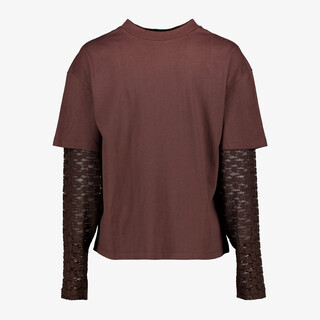 TwoDay dames T-shirt met kanten mouwen donkerbruin