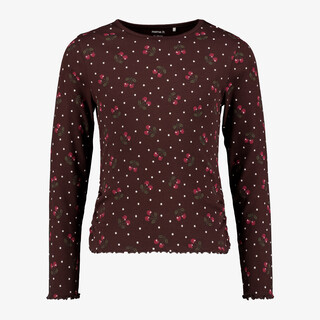 Name It geribd meisjes shirt met kersjes roodbruin