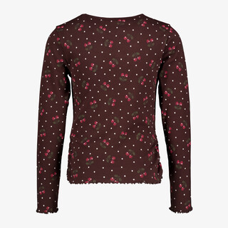 Name It geribd meisjes shirt met kersjes roodbruin