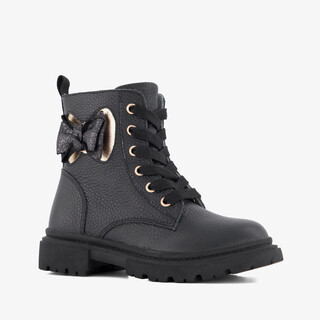 Stap leren meisjes veterboots met strik zwart