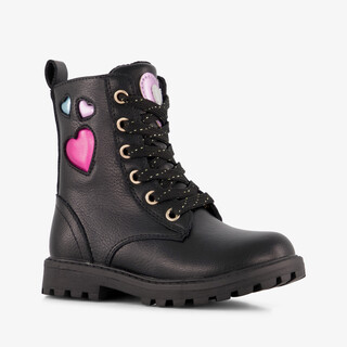 Blue Box meisjes veterboots met hartjes zwart