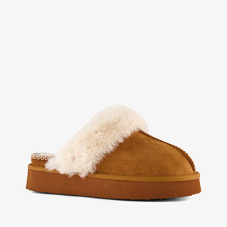 Thu!s gevoerde dames instap pantoffels cognac bruin