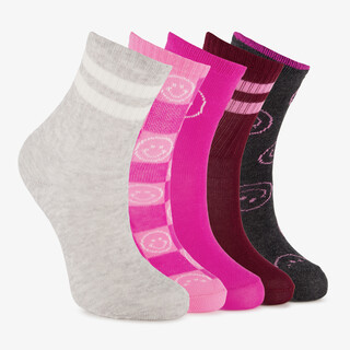 5 paar meisjessokken met design roze bordeauxrood