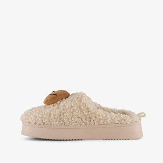 Thu!s dames teddy instap pantoffels met croissant beige