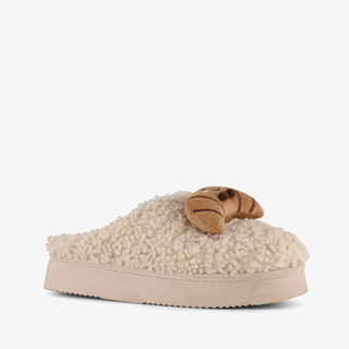 Thu!s dames teddy instap pantoffels met croissaint beige