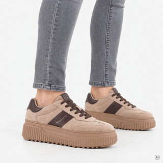 Tamaris dames sneakers met plateauzool beige