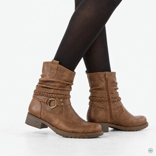 Blue Box dames enkellaarsjes met gesp en studs bruin