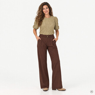 TwoDay dames top met pofmouwen beige