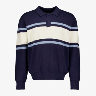 Unsigned heren pullover trui met polokraag blauw wit