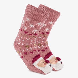 1 paar dames kerst huissokken met Kerstman roze