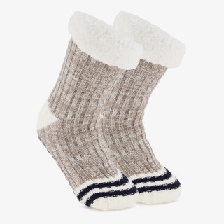 1 paar gevoerde heren huissokken met antislip beige