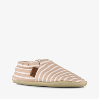 Slipstop Canvas gestreepte kinder pantoffels beige