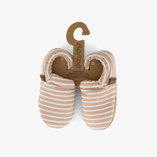 Slipstop Canvas gestreepte kinder pantoffels beige