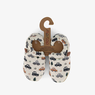 Slipstop Traffic kinder pantoffels met autootjes beige