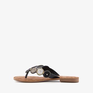 TwoDay leren dames slippers met kraaltjes