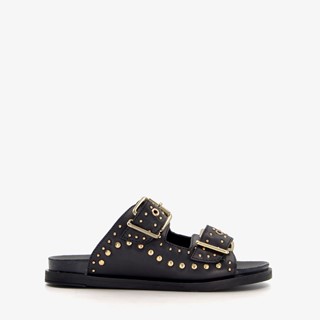 Harper leren dames slippers met studs zwart goud online bestellen