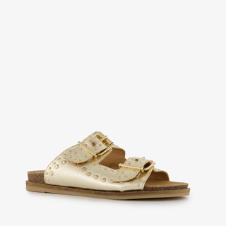 Harper leren dames slippers met studs goud