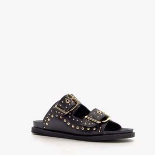 Harper leren dames slippers met studs zwart goud