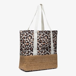 Strandtas met panterprint bruin