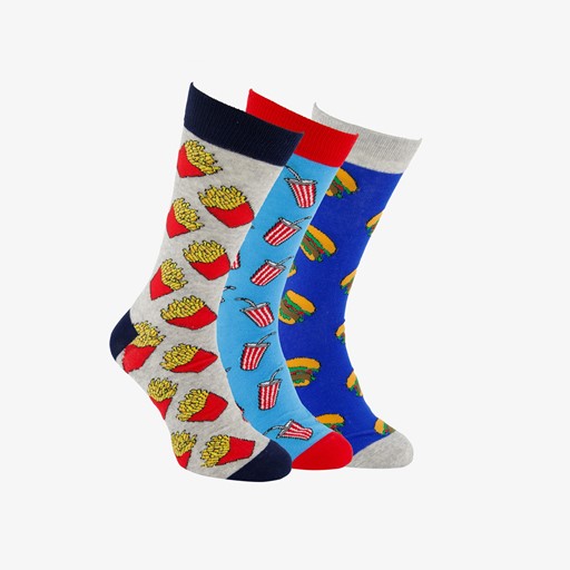 3 paar herensokken met fastfood print