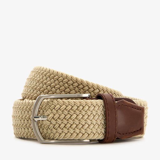 Gevlochten heren riem beige bruin