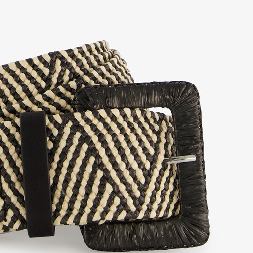 Gevlochten dames riem zigzag zwart wit