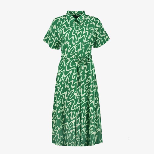 Lange dames blousejurk groen met print