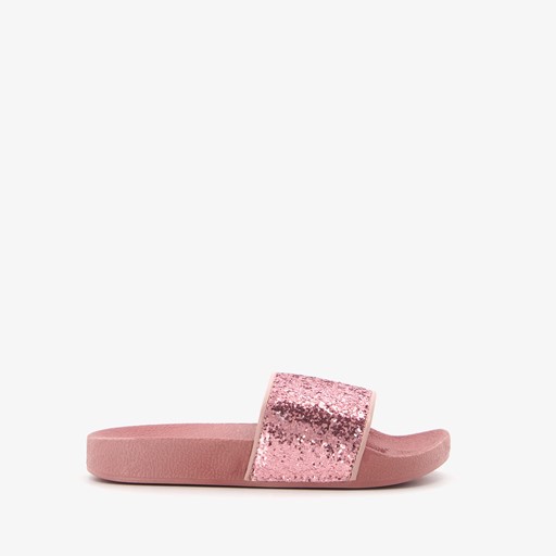 Meisjes badslippers roze met glitters