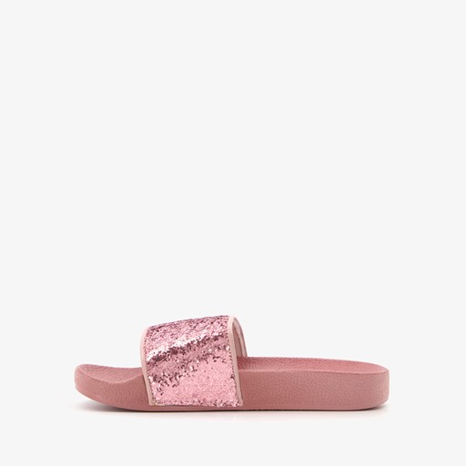 Meisjes badslippers roze met glitters
