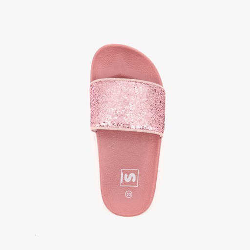 Meisjes badslippers roze met glitters