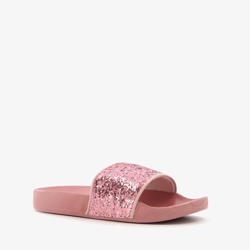 Meisjes badslippers roze met glitters