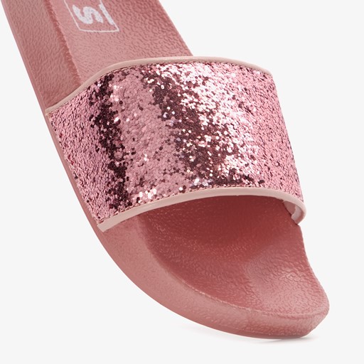 Meisjes badslippers roze met glitters