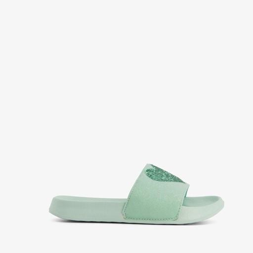 Meisjes badslippers met hartje mintgroen